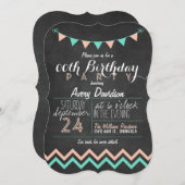 Peach & Mint Green Chalkboard verjaardagsfeestje Kaart (Voorkant / Achterkant)