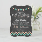 Peach & Mint Green Chalkboard verjaardagsfeestje Kaart (Staand voorkant)