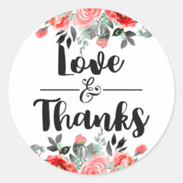 Peach & Mint Pioen Bruiloft Liefde & Bedankt Favor Ronde Sticker