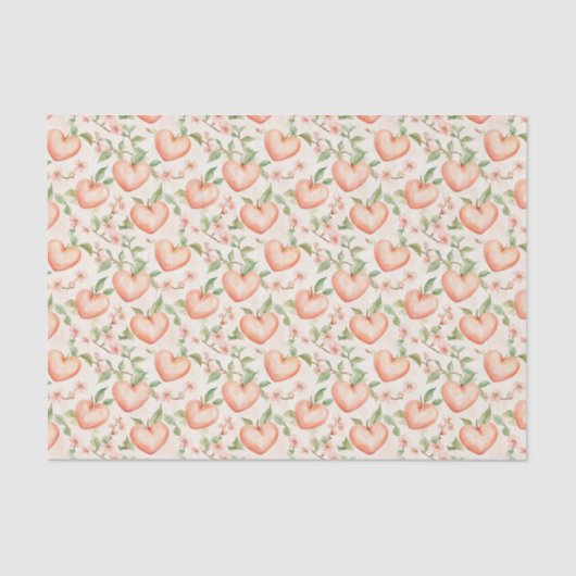 Peach Mint Pretty Heart Flowers Bridal Shower Tissuepapier (Voorkant)