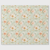 Peach Mint Pretty Rose Floral Bridal Shower Cadeaupapier (Vlak)