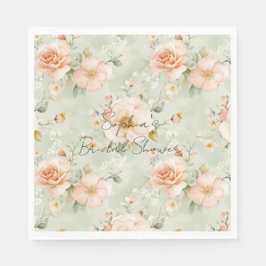 Peach Mint Pretty Rose Floral Bridal Shower Servet (Voorkant)
