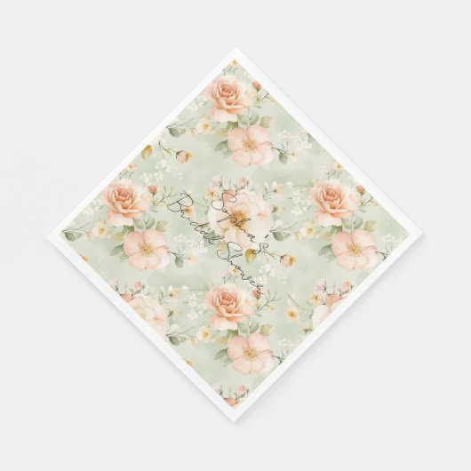 Peach Mint Pretty Rose Floral Bridal Shower Servet (Hoek)