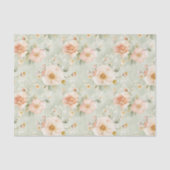 Peach Mint Pretty Rose Floral Bridal Shower Tissuepapier (Voorkant)