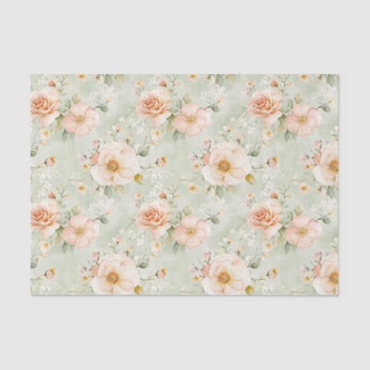 Peach Mint Pretty Rose Floral Bridal Shower Tissuepapier (Voorkant)