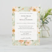 Peach Mint Pretty Rose Floral Wedding Kaart (Staand voorkant)