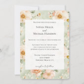 Peach Mint Pretty Rose Floral Wedding Kaart (Voorkant)