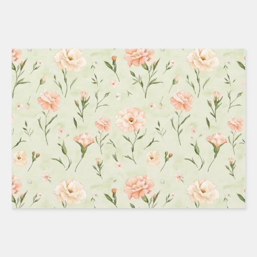 Peach Mint Pretty Roses Floral Bridal Shower Inpakpapier Vel (Voorkant 3)