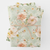Peach Mint Pretty Roses Floral Bridal Shower Inpakpapier Vel (In situ)