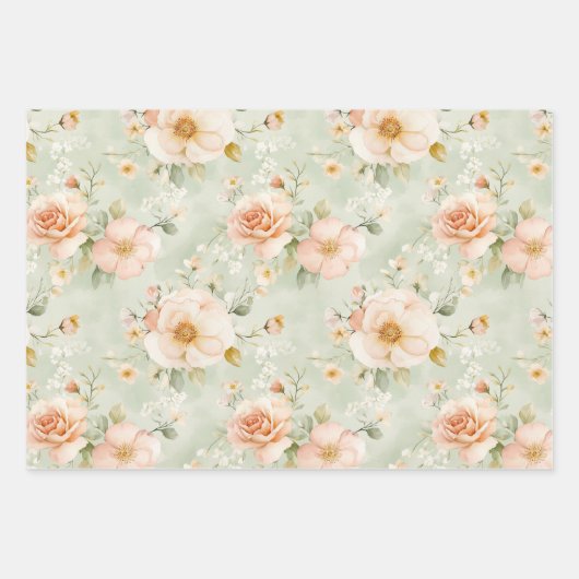 Peach Mint Pretty Roses Floral Bridal Shower Inpakpapier Vel (Voorkant)