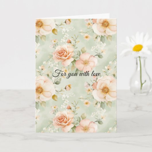 Peach Mint Pretty Roses Floral Bridal Shower Kaart (Kleine Plant)