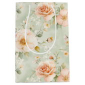 Peach Mint Pretty Roses Floral Bridal Shower Medium Cadeauzakje (Voorkant)