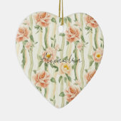 Peach Mint Pretty Roses Floral Stripes Keramisch Ornament (Rechts)