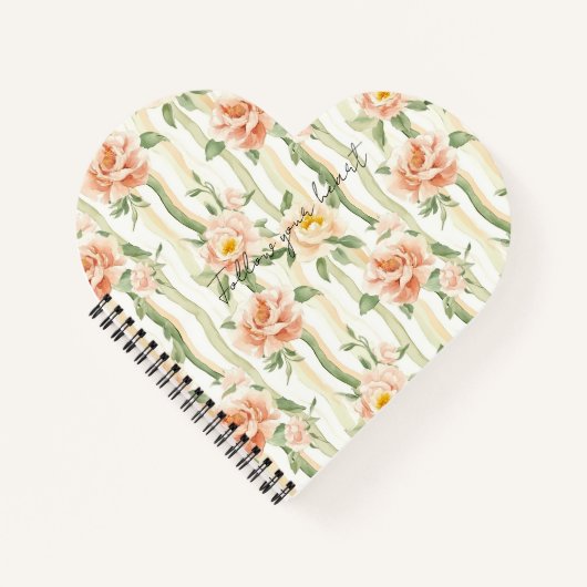 Peach Mint Pretty Roses Floral Stripes Notitieboek (Voorkant)