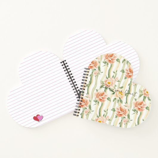 Peach Mint Pretty Roses Floral Stripes Notitieboek (Binnen)