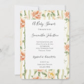Peach Mint Roses Floral Stripes Baby Shower Kaart (Voorkant)