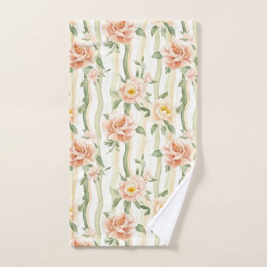 Peach Mint Roses Floral Stripes Bad Handdoek (Handdoek)