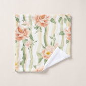Peach Mint Roses Floral Stripes Bad Handdoek (Wasdoekje)