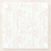 Peach Mint Roses Floral Stripes Birthday Glazen Onderzetter (Achterkant)