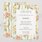 Peach Mint Roses Floral Stripes Birthday Kaart (Voorkant / Achterkant)