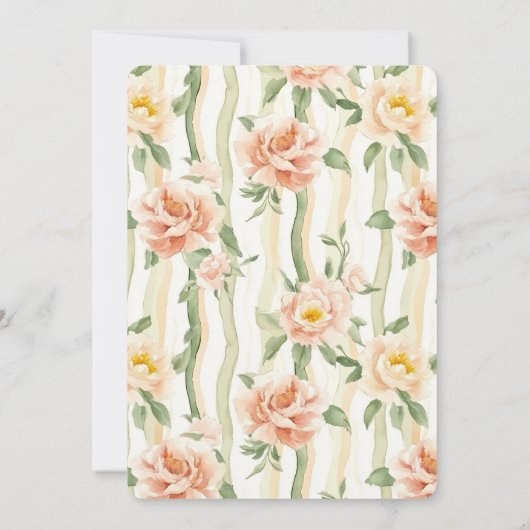 Peach Mint Roses Floral Stripes Birthday Kaart (Achterkant)