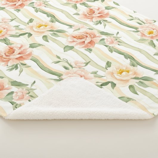 Peach Mint Roses Floral Stripes Birthday Sherpa Deken (3/4)