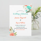 Peach Mint Waterverf Floral | Uitnodiging tot wedd (Staand voorkant)