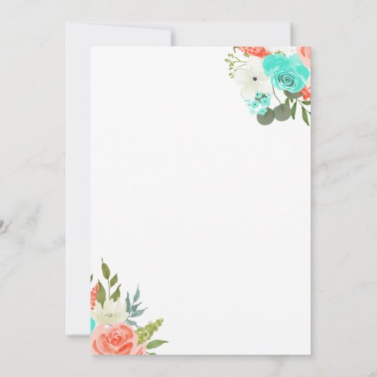 Peach Mint Waterverf Floral | Uitnodiging tot wedd (Achterkant)