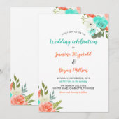 Peach Mint Waterverf Floral | Uitnodiging tot wedd (Voorkant / Achterkant)