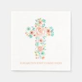 Peach Mint Waterverf Flower Cross Eerste Communie Servet (Voorkant)