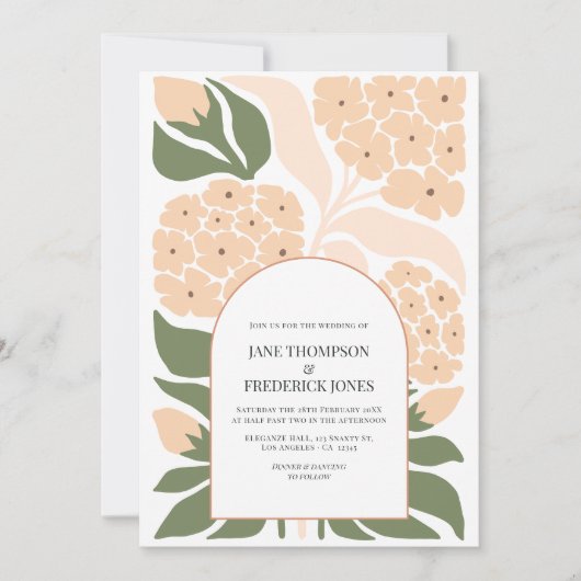 Peach Mist Abstract Floral Modern Spring Wedding Kaart (Voorkant)