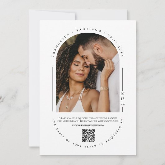 Peach Modern Arch QR Code Trouwfoto Kaart (Achterkant)