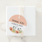 Peach Modern Floral Wedding Favor Labels (In situ)