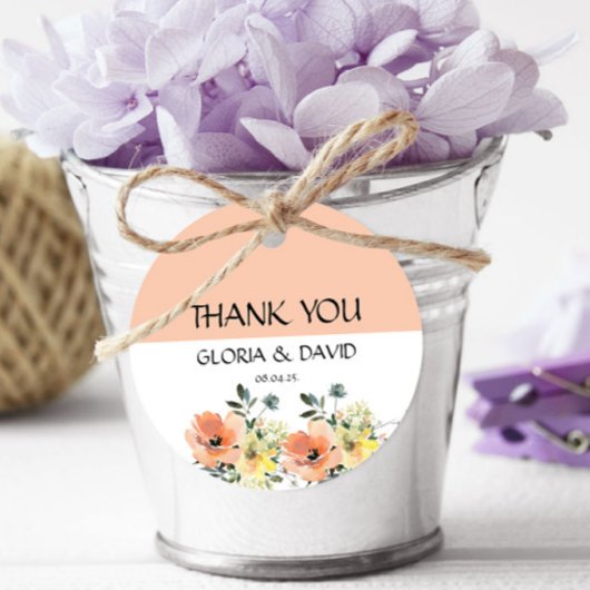 Peach Modern Floral Wedding Favor Labels