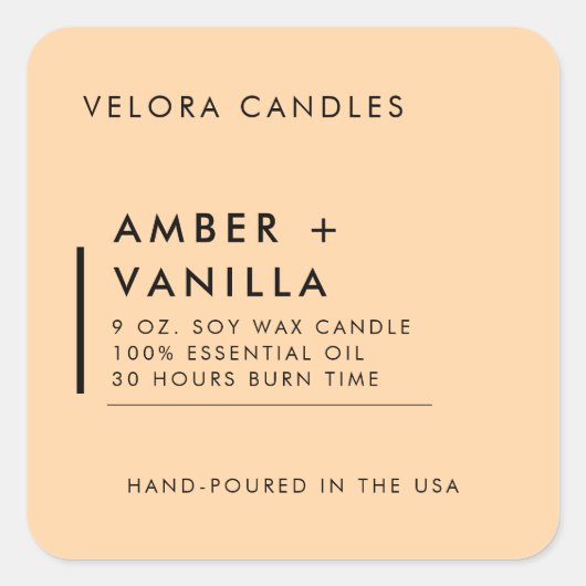 Peach Modern Minimalist Candle Label Sticker (Voorkant)