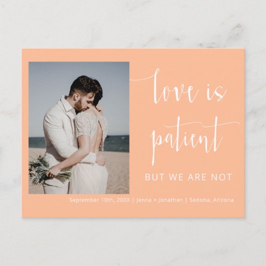 Peach Modern Minimalistisch Script Photo Elopement Briefkaart (Voorkant)