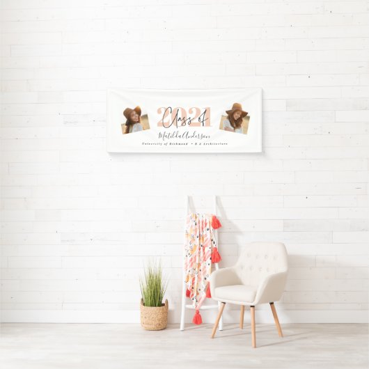 Peach modern multi-fotopastel modern afstuderen spandoek (Insitu)