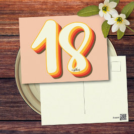 Peach Modern Retro Groovy Achttiende 18e Verjaarda Briefkaart