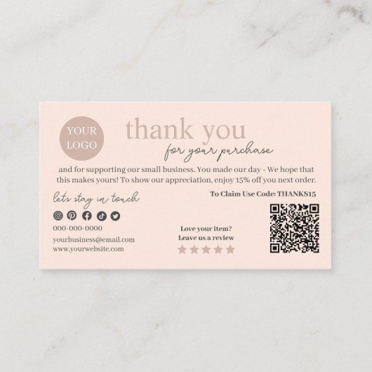 Peach Modern Script QR-code, dank u Visitekaartje (Achterkant)