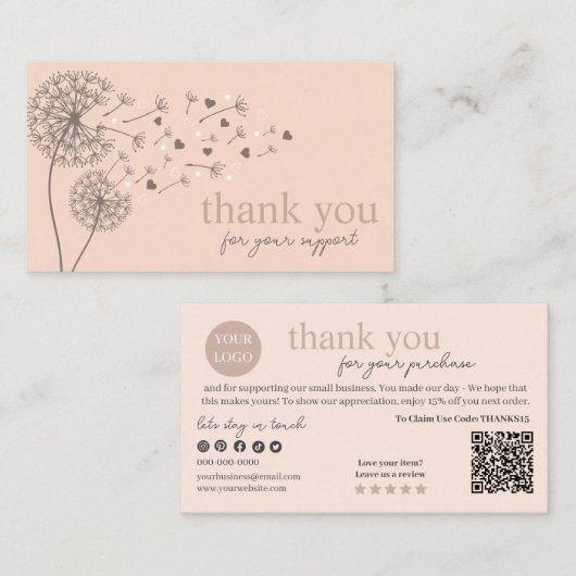 Peach Modern Script QR-code, dank u Visitekaartje (Voorkant / Achterkant)