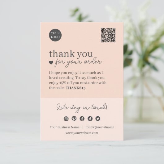 Peach Modern Script QR-code, dank u zakelijk Informatiekaartje (Staand voorkant)