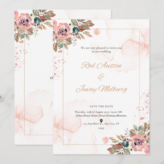 Peach Modern Wedding Invitation Kaart (Voorkant / Achterkant)