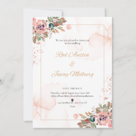 Peach Modern Wedding Invitation Kaart