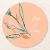 Peach Modern Wedding Ronde Kartonnen Onderzetter (Voorkant)