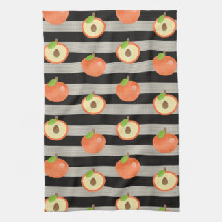 Peach modern - zwart-witstrepes theedoek