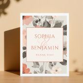 Peach moderne elegante bloemen bruiloft bedankkaart