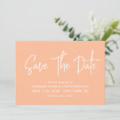 Peach Moderne Kalligrafie Scannable QR Code Bruilo Save The Date (Staand voorkant)