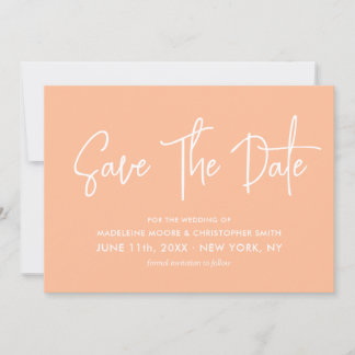 Peach Moderne Kalligrafie Scannable QR Code Bruilo Save The Date