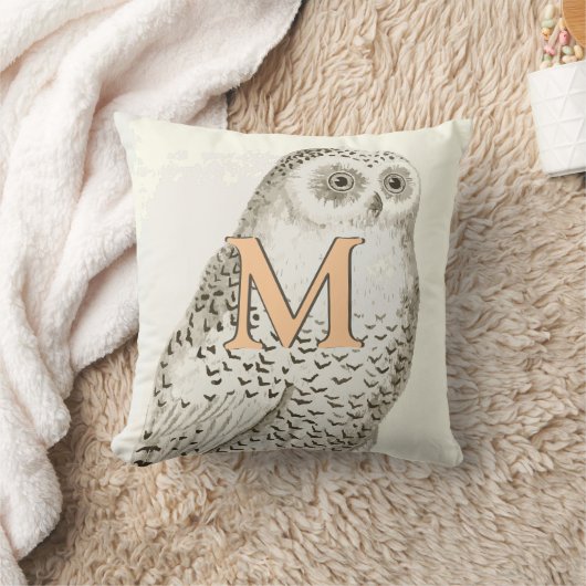 Peach Monogram Beauful Snowy Owl Kussen (Deken)