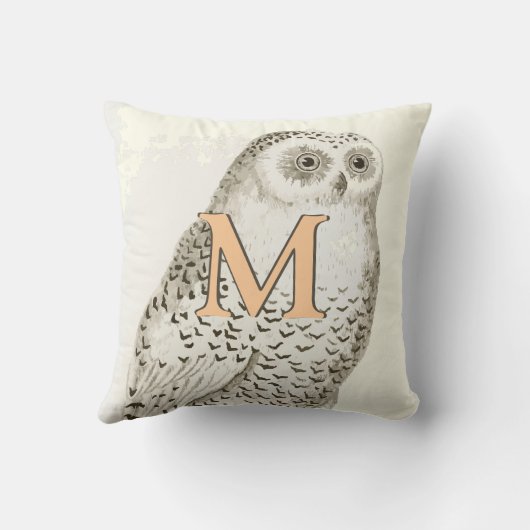 Peach Monogram Beauful  Snowy Owl Kussen (Achterkant)